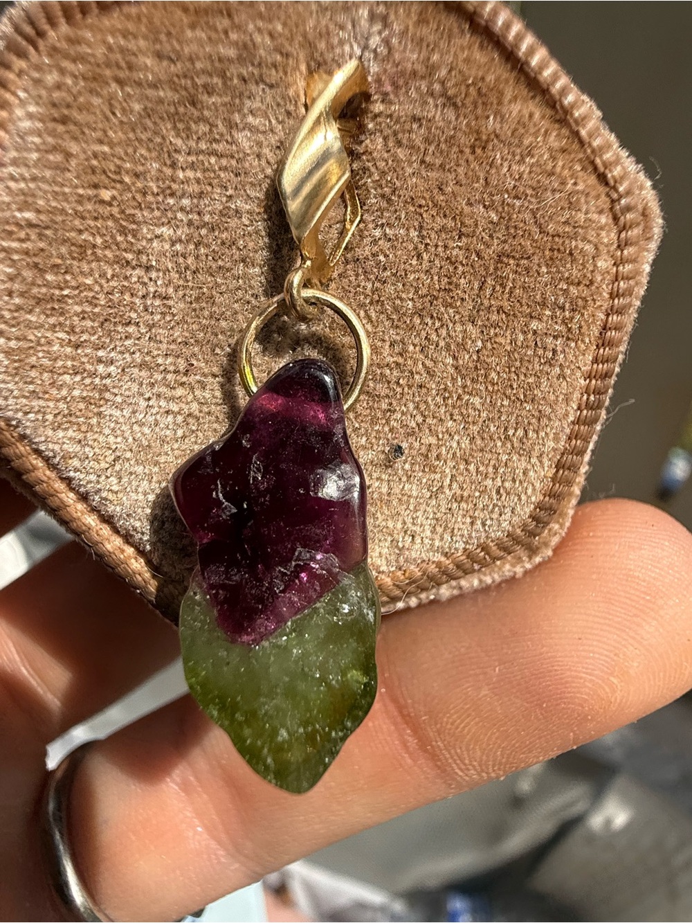 Solid 14k yellow gold genuine watermelon tourmaline pendant handmade - Picture 4 of 12
